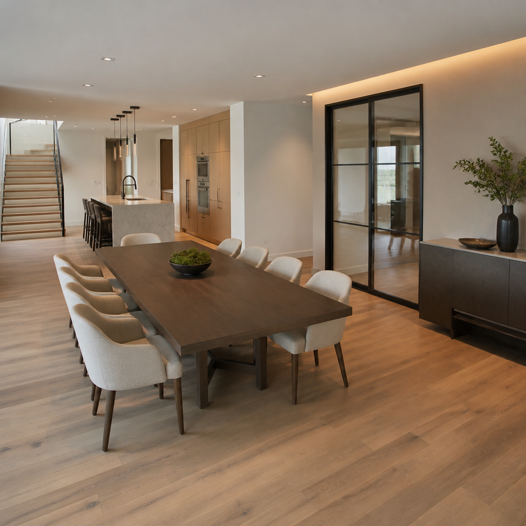Dining table layout with comfortable chair clearance