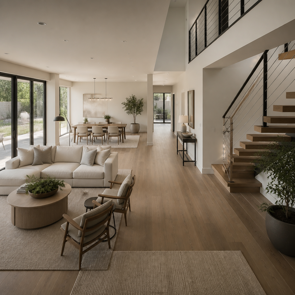 Furniture zones connected by clear circulation paths