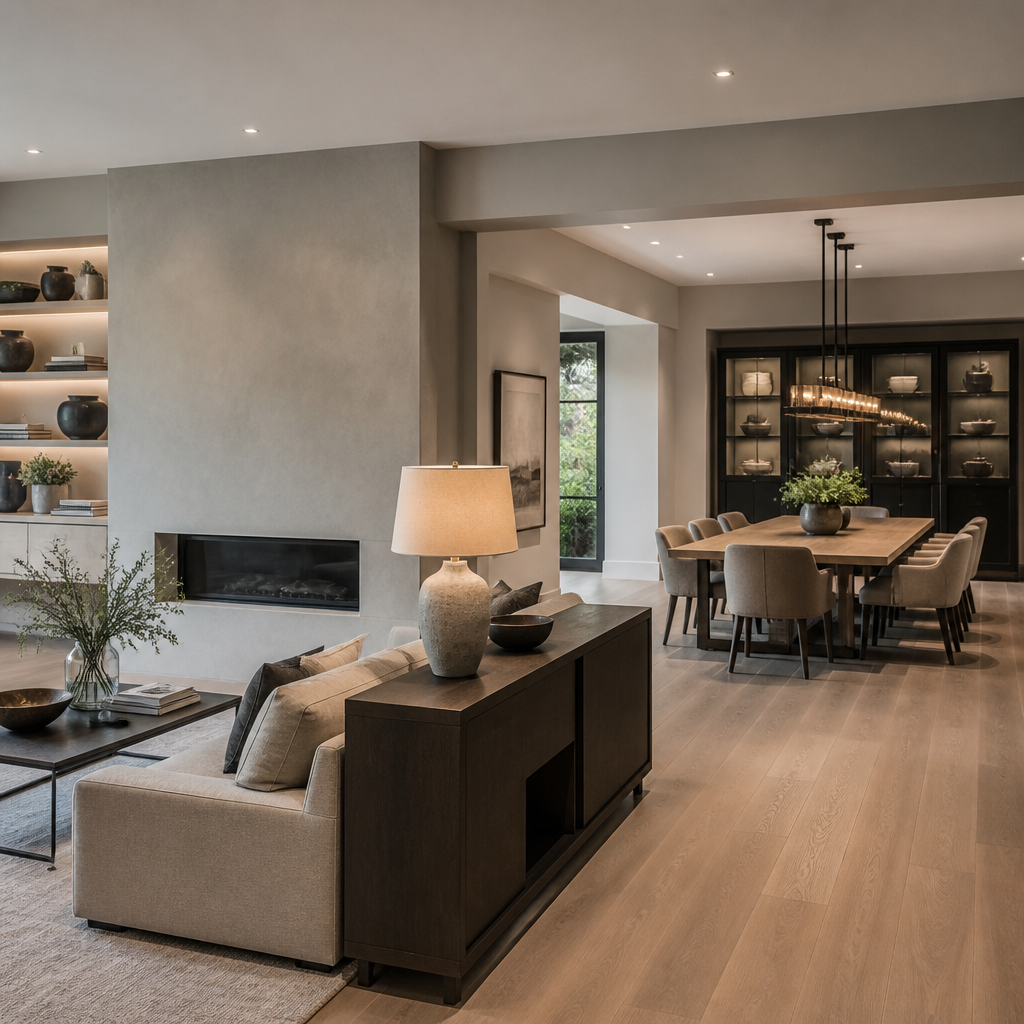 Furniture defining zones in an open-plan luxury interior