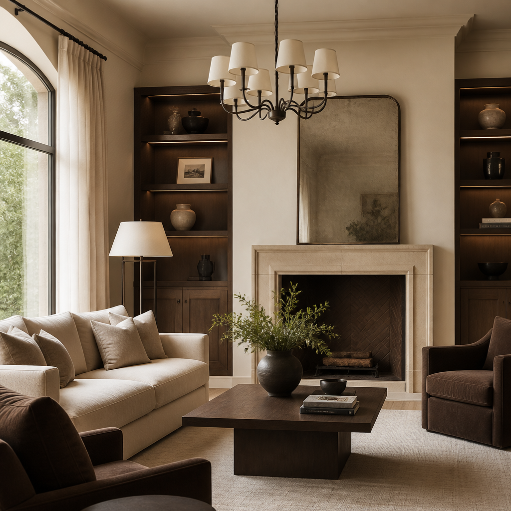Layered furniture tones in an elegant living room