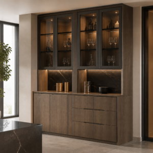 Matte and glossy furniture finishes in one refined interior
